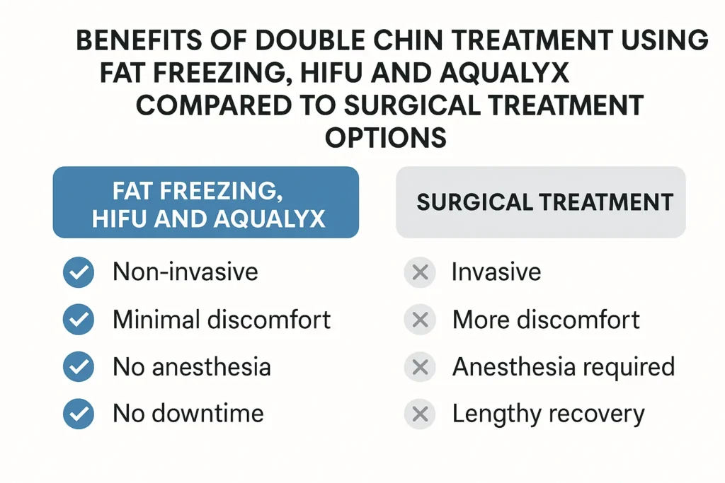 Graphic about the benefits of double chin treatment Brentwood - from LA LIPO