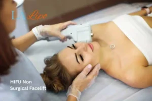 Woman having Hi-Fu to reduce wrinkles Brentwood.