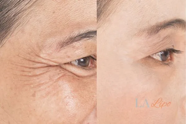 Before and after results of woman - HI-fu wrinkles reduction treatment Brentwood