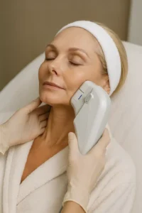 Woman receiving HIFU non surgical facelift treatment Brentwood