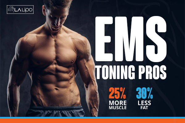 Graphic of man with toned body showing the benefits of LA-EMS Body Sculpting Brentwood treatment