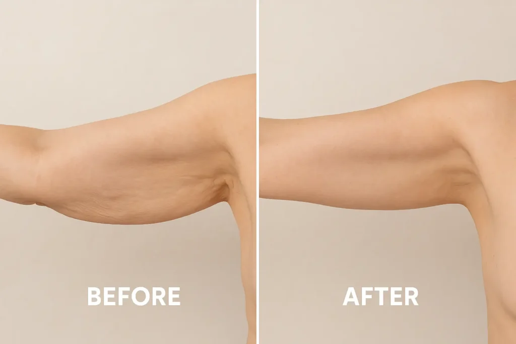Picture of LA LIPO Brentwood before and after results of skin tightening treatment on the upper arms.